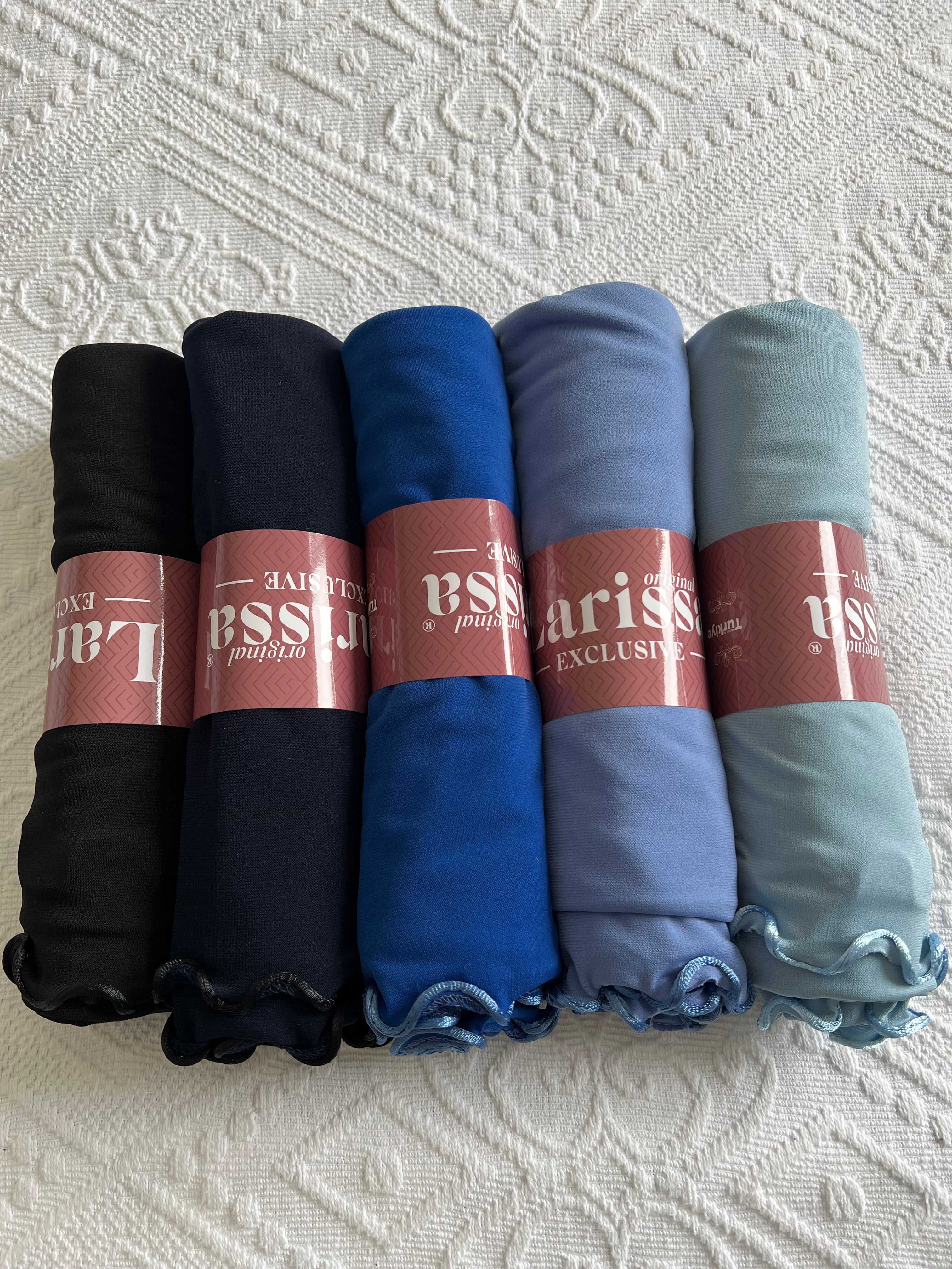HIJAB JERSEY PREMIUM LISERÉ SATIN : LES BLEUS ET NOIR